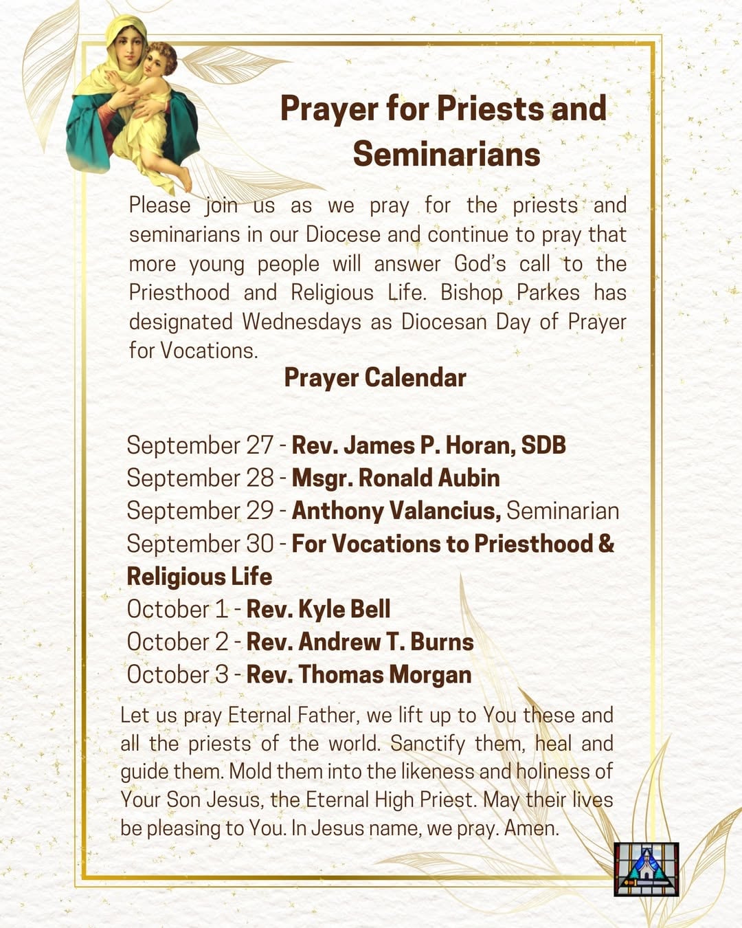 Prayer for Priest and Seminarians.